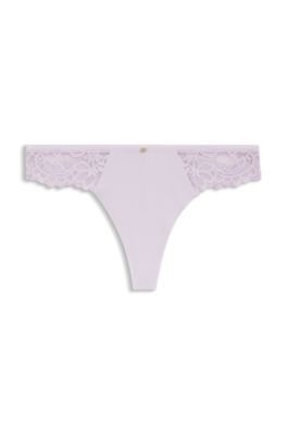 Lace briefs with mesh pleating and gold charm, Light Purple