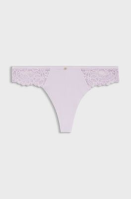 Lace briefs with mesh pleating and gold charm, Light Purple