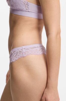 Slip in pizzo con pieghe in rete e charm dorato, Luce viola
