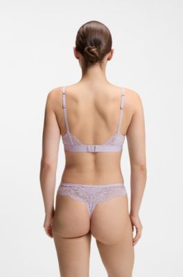 Slip in pizzo con pieghe in rete e charm dorato, Luce viola