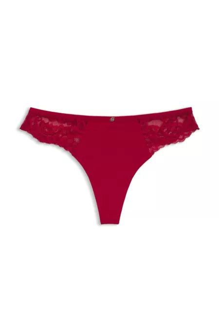 Slip en dentelle avec tulle plissé et bijou coloris or