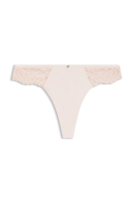 Lace briefs with mesh pleating and gold charm, light pink