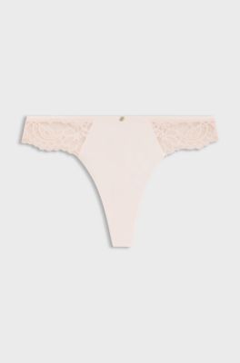Lace briefs with mesh pleating and gold charm, light pink