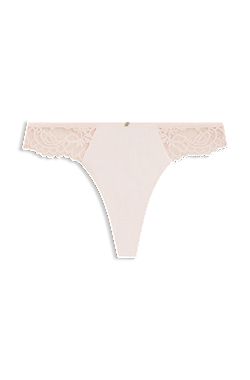 Lace briefs with mesh pleating and gold charm