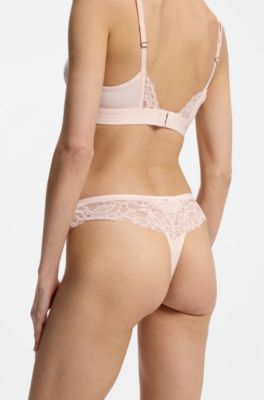 Lace briefs with mesh pleating and gold charm, light pink