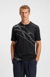 Camiseta deportiva de piqué elástico absorbente, Azul oscuro