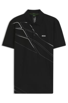 Paddy cotton-blend polo shirt with artwork, Black