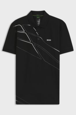 Polo Paddy in misto cotone con grafica, Nero