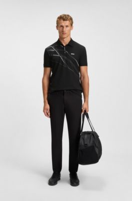 Polo Paddy in misto cotone con grafica, Nero