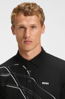 Polo Paddy in misto cotone con grafica, Nero