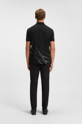 Polo Paddy in misto cotone con grafica, Nero