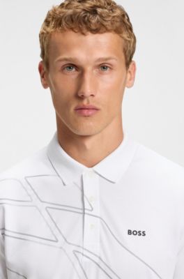 Polo Paddy in misto cotone con grafica, Bianco