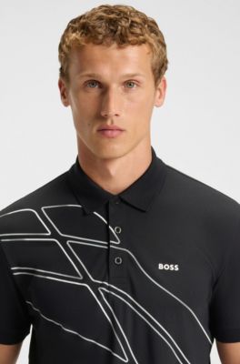 Paddy cotton-blend polo shirt with artwork, Dark Blue