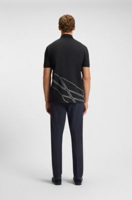 Polo Paddy in misto cotone con grafica, Blu scuro