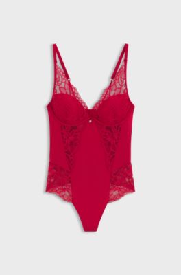 Lace-detail body with Double-B-monogram charm, Red