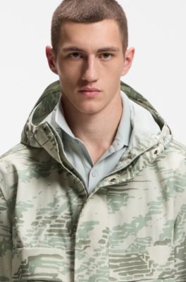 Relaxed-fit water-repellent jacket in printed ripstop fabric, Light Green