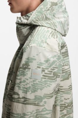 Relaxed-fit waterafstotende jas van ripstopmateriaal met print, Kalk