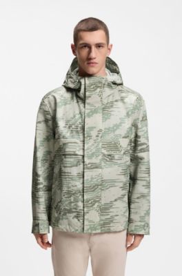 Relaxed-fit water-repellent jacket in printed ripstop fabric, Light Green