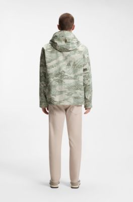 Relaxed-fit waterafstotende jas van ripstopmateriaal met print, Kalk