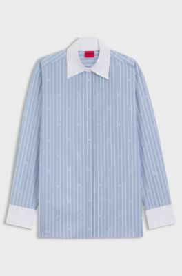 Oversized-fit blouse with stacked logos, Light Blue Stripes