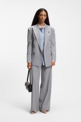 Oversized-fit blouse with stacked logos, Light Blue Stripes
