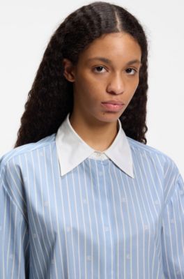 Oversized-fit blouse with stacked logos, Light Blue Stripes