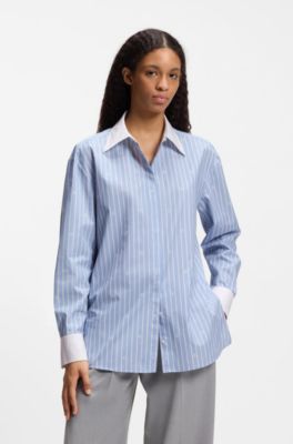 Oversized-fit blouse with stacked logos, Light Blue Stripes