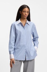 Oversized-fit blouse with stacked logos, Light Blue stripes