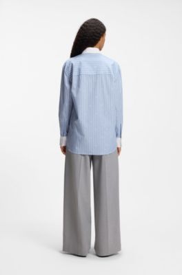 Oversized-fit blouse with stacked logos, Light Blue Stripes