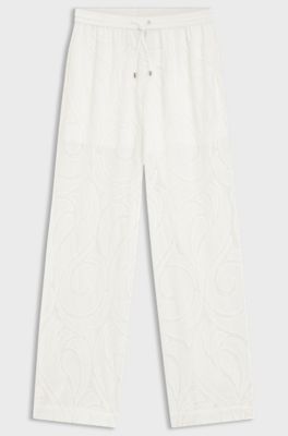 Relaxed-fit trousers with embroidered flowers, Natural
