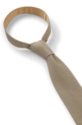 Knitted-jacquard tie in silk, Beige
