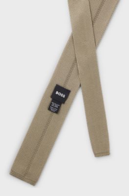 Knitted-jacquard tie in silk, Beige