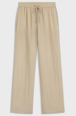 Pantaloni relaxed fit con coulisse in vita, Beige chiaro