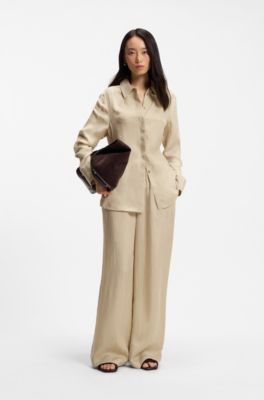 Relaxed-Fit Hose mit Kordelzug in der Taille, Hellbeige