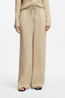 Pantaloni relaxed fit con coulisse in vita, Beige chiaro