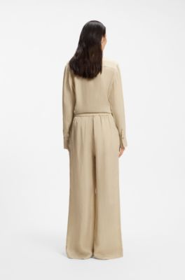 Relaxed-Fit Hose mit Kordelzug in der Taille, Hellbeige