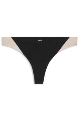 Two-tone thong in stretch jersey, Black