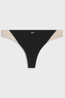 Two-tone thong in stretch jersey, Black