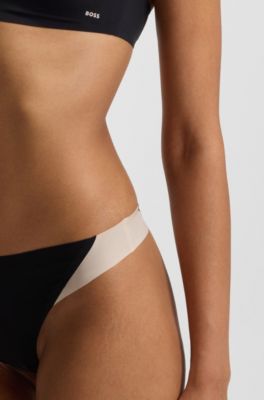 Two-tone thong in stretch jersey, Black