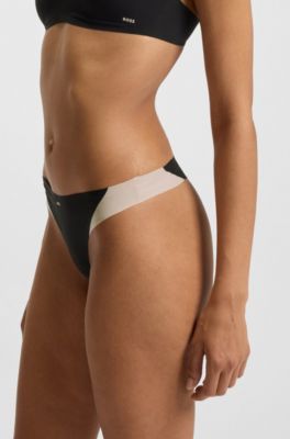 Two-tone thong in stretch jersey, Black