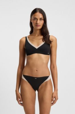 Tweekleurige string van stretchjersey, Zwart