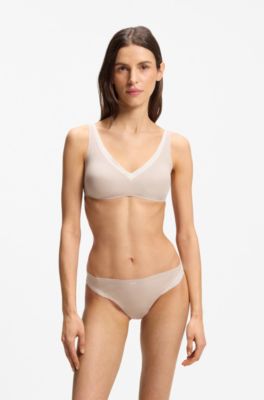 Two-tone thong in stretch jersey, Light Beige