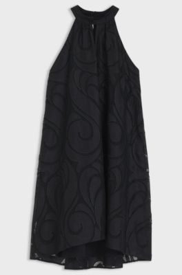 Relaxed-fit halter-neck dress in textured ramie, Black