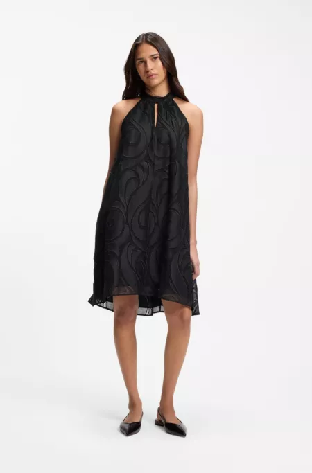 Relaxed-fit halter-neck dress in textured ramie