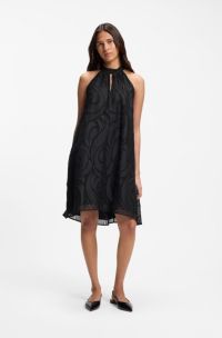 Relaxed-fit halter-neck dress in textured ramie, Black