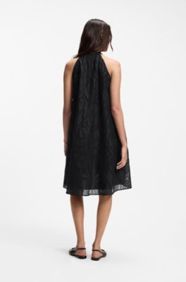 Relaxed-fit halter-neck dress in textured ramie, Black