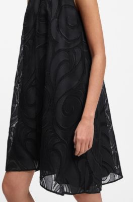 Relaxed-fit halter-neck dress in textured ramie, Black