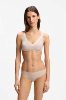 Slip hipster in microfibra con rifiniture a contrasto, Beige chiaro
