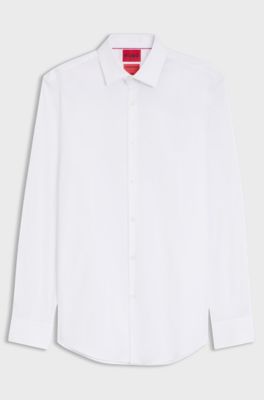 Camicia slim fit in popeline di misto cotone, Bianco