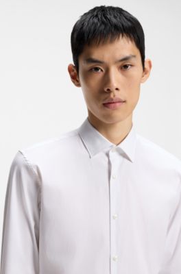 Camicia slim fit in popeline di misto cotone, Bianco